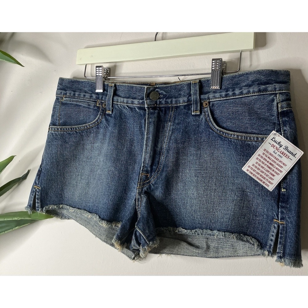 Vintage Y2K Lucky Brand Dungarees Denim Cut Off Shorts Size 12 USA Made New - Picture 2 of 8
